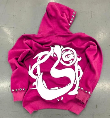 kaufen Männer Rhinestone Reißverschluss Hoodie Vintage Säure Waschen Straßenbekleidung Hoodie Sweatshirt online manufacture
