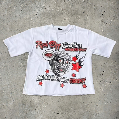 kaufen Hip Hop Dtg Druck beschnittenes Grafik-T-Shirt Tee Crew Hals Säure Waschen Sonne verblasst Not T-Shirt online manufacture