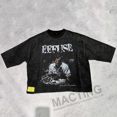 kaufen Vintage Acid Wash Boxy-Cut Printed T-Shirt für Männer Streetwear in schwarzer Farbe online manufacture