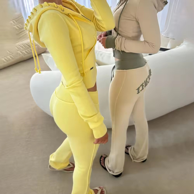 kaufen Custom Baumwolle Strick Y2k Flared Jogging Tracksuits Weibliche geschnitten Schlanke Fit Dünne Streit-Sweatsuit Frauen online manufacture