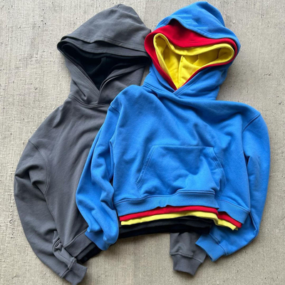 kaufen Custom-Männer-Hut-Sweatshirt Dreifach-Mehrfarbiger Block Drei-Schichten-Pullover Hoodie online manufacture