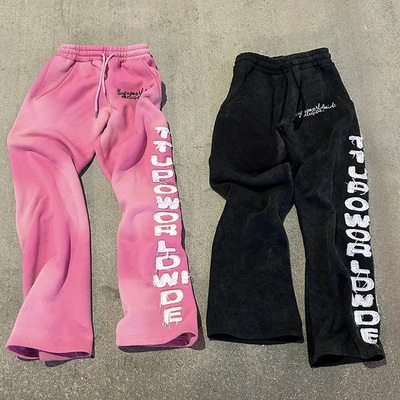 kaufen Custom Flare Sweat Pants Entspannte Hosen Sonne verblasste Puff Druck Bootcut Säure Waschen Flared Sweat Pants online manufacture