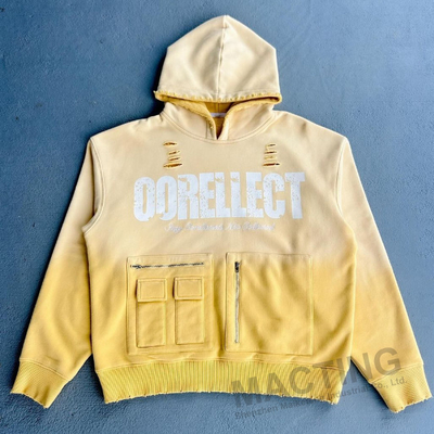 kaufen Custom Streetwear Übergrößeres Schwergewicht 500gm 100% Baumwolle Säure Waschen Sonne verblasst Reißverschluss Hoodie Männer mit Reißverschluss Taschen online manufacture