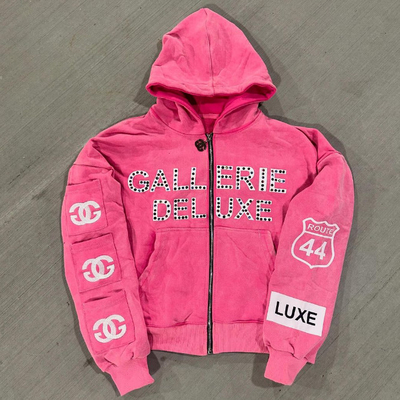 kaufen 2025 Streetwear Vintage Stone Gewaschen übergroßes Boxy beschnitten gestickt Reißverschluss hoch gefüllt Strass Hoodie mit Taschen online manufacture
