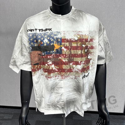 kaufen Custom Streetwear Farbblock-Panel genäht Boxy Distressed T-Shirt Mann Sonne verblasste Tee Patchwork online manufacture