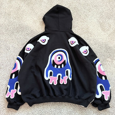 kaufen Custom Chenille Patch Dicke Hoodie Schwergewichts-Pullover Sweatshirts Übergroßtoiletten Chenille Stickerei Hoodies für Männer online manufacture