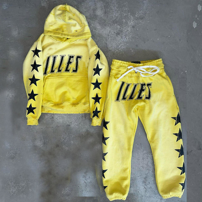 kaufen Custom-Männer-Zwei-Teile-Set Schwergewichts-Pullover Druck Notlage Vintage Acid Wash Tracksuit online manufacture