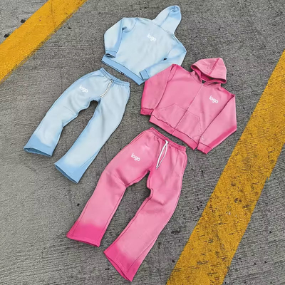 kaufen Custom Vintage Jogging Set Zip Up Acid Wash Tracksuit SweatsuitHoodie und ausgebreitete Sweatpants Tracksuit für Männer online manufacture