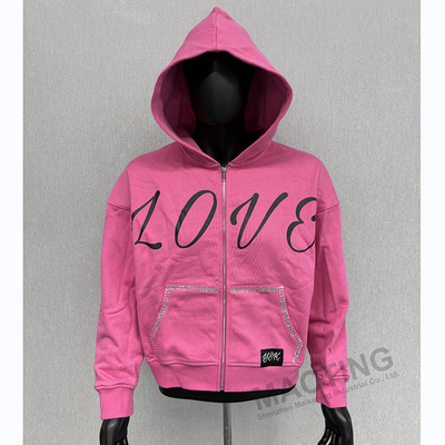 kaufen Custom Y2K Streetwear 100% Baumwolle Schwergewichts Hoodies übergroße Seidenbildschirmdruck Strass Boxy Zip Up Hoodie online manufacture