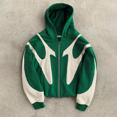 kaufen Custom 100% Baumwolle Französisch Terry Schwergewicht 500gm Übergröße Zip Up Vintage Hoodie Männer Patchwork Hoodies online manufacture