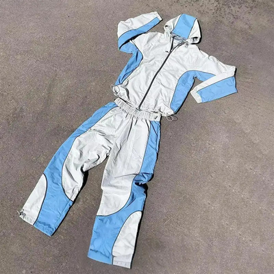 kaufen Custom Sweatsuit Stickerei Reißverschluss Jacket Jogger Set Farbblock Nylon Schweißhosen Windbreaker Tracksuit für Männer online manufacture