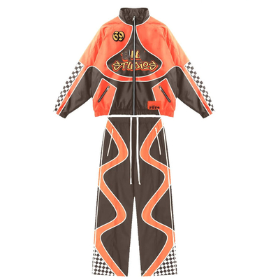 kaufen Custom Farbe Blockierte Sweatsuits Schnitt und Nähen Männer Patchwork Track Nylon Windbreaker Tracksuit online manufacture