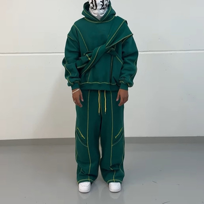 kaufen Custom Baggy Jogger Tracksuit für Männer Dtg Druck Piping Sweat Suit Brief Druck Hoodie Sweatpants Zwei-Piece-Set online manufacture