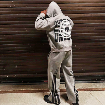 kaufen Custom Screen Print Strass-Tracksuits Reißverschluss Säure Waschen Sweatsuit Vintage Hoodie Track Sweatpants und Hoodie Set für Männer online manufacture