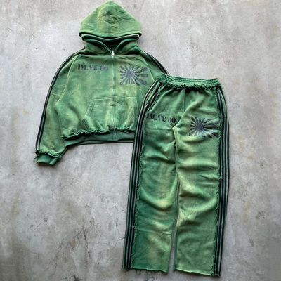 kaufen Custom Vintage Säure Waschen Umkehrstich Doppelkapuze Hoodies und Sweatpants Set Männer Sweatsuit Jogging Set Track Anzug für Männer online manufacture