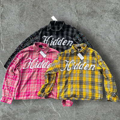 kaufen Custom Winter Warm Plaid Shirts Stickerei Langärme Übergroße Diamant Säure Waschen Strass Knopf bis Flannel Shirts Männer online manufacture