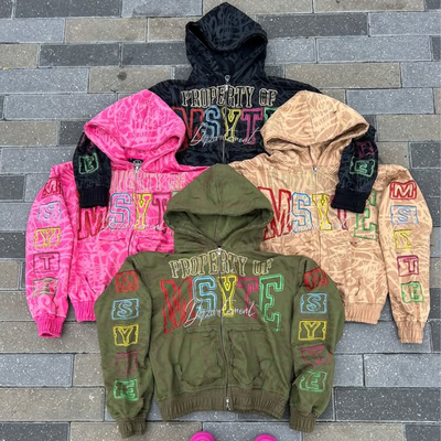 kaufen Custom Logo Schwergewicht 100% Baumwolle Überall Druck Reißverschluss Hoodies Säure gewaschen Vintage Distressed Boxy Reißverschluss Hoodies für Männer online manufacture