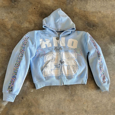 kaufen Individueller Damen Herren Unisex 100% Baumwolle Schwergewicht 500 GSM Siebdruck Oversize Boxy Reißverschluss Kapuzenpullover mit Strass online manufacture