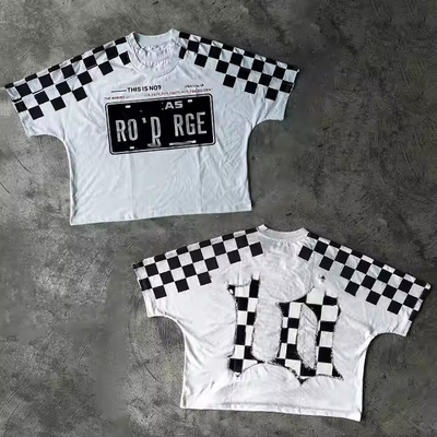 kaufen T-Shirthersteller Custom Plaid Vintage Doppelschicht 100% Baumwolle Großformat Boxy High Quality Streetwear Schnitt Männer T-Shirts online manufacture