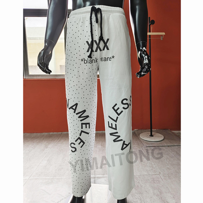 kaufen Freizeit-Herren-Sweathose mit geradem Bein und Strasssteinen aus weißem French Terry online manufacture