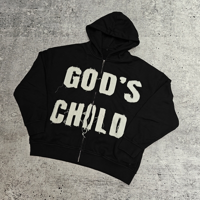 kaufen Hersteller 420 GSM sonnenverblasste säuregewaschene Custom-Logo-Distressed-Stickerei Patchwork-Reißverschluss-Kapuzenpullover mit schwerem Gewicht und Strass online manufacture