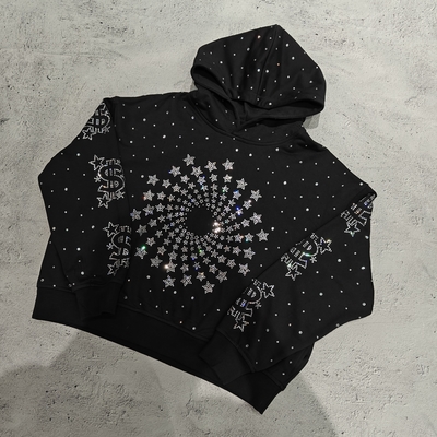 kaufen Individueller Luxus-Diamant-Oversized-Baggy-Boxy-Pullover-Hoodie-Sweatshirt Vintage Streetwear Heavyweight Strass-Hoodie für Herren online manufacture