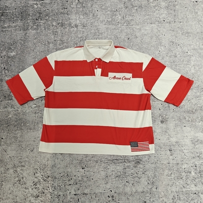kaufen Rugby Retro Fußball Revers Oversized T-Shirt Boxy Cropped T-Shirts Hersteller Knopfleiste 100% Baumwolle Gestreifte Polohemden online manufacture