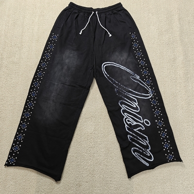 kaufen Individuelle Jogginghose Sweatpants Oversized Baumwolle French Terry Gerades Bein Baggy Acid Wash Ausgestellt Strass-Sweathose Herren online manufacture