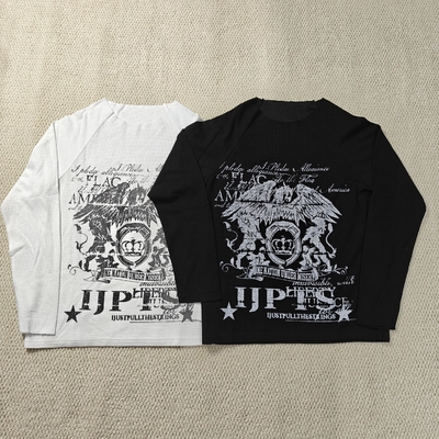 kaufen Custom Streetwear Dtg Print Graphic Vintage Raw Hem Crew Neck Waffle Knit Thermal Long Sleeve T Shirt for Men online manufacture