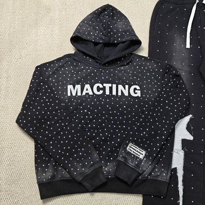 kaufen Custom Applique Embroidery Distressed Rhinestone Zip up Hoodie Acid Wash Vintage Washed Fleece Streetwear Hoodie for Men online manufacture