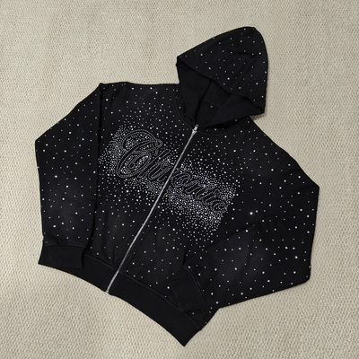 kaufen Custom Bulk Luxury Shining Gemstone Oversized Rhinestone Zip up Hoodie Acid Wash Vintage Streetwear Zipped Hoodie for Men online manufacture