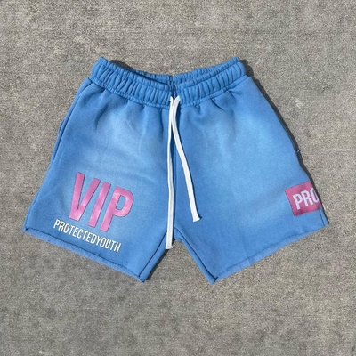 Custom Puff Print Logo Säure Wasch Shorts Baumwolle Fleece Reißverschluss Taschen Schweiß Shorts für Männer