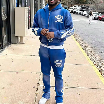 Custom Streetwear Vintage-Zip-Hoodie und Sweatpants mit Handtuchbroderie