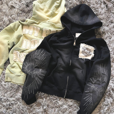 Männer Anti-Pilling Französisch Terry Oversized Box Hoodie mit Distressed Stickplatte