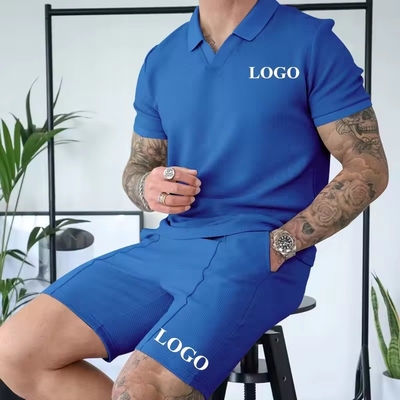 Personalisiertes Sommer-Strecksack-Set für 2024 für Männer Solid Color Polo T-Shirt und Waffle Shorts