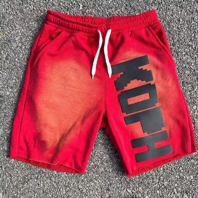 Ziehseile Schließung angepasste Baumwolle Französisch Terry Sonne verblasste High Waist Shorts für Männer