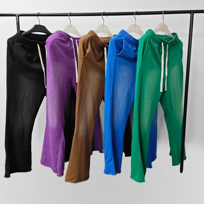 Männer Sonne verblasste Säure Waschen aufgeblasene Sweatpants Custom für Mädchen Jungen Vintage Dekoration Roh Hem Cut Edge