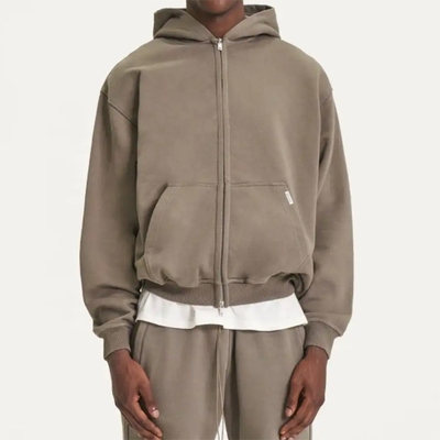 Waschen Schwergewichts Baumwolle Tropfen Schulter Leere Säure Bedrängte Schnitt Zip Up Hoodie