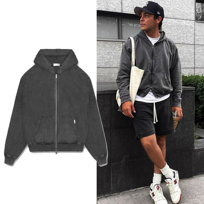 Vintage Säure Waschen Sonne verblasste Reißverschluss Up Distressed Corp Hoodies für Männer Herbst Reißverschluss-up Stil
