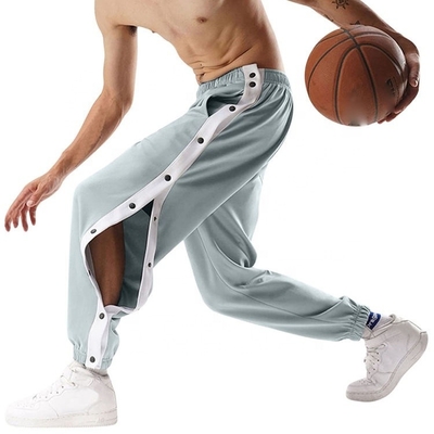 Custom-Männer-Seitenknöpfe Streifenbasketball-Training Polyester offene Bein-Sweatpants