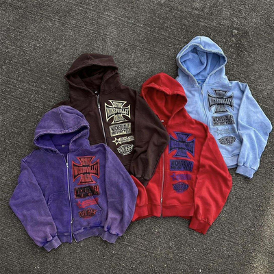 Anti-Schrumpfung-Säure-Wäsche-Hoodie für Männer mit doppeltem Reißverschluss