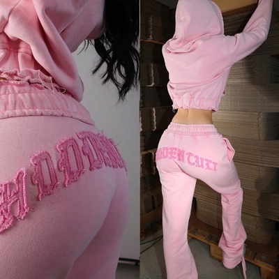 Säurewaschen Reißverschluss Hoodie Trainer Jungen braun Frauen Straßenmode Patch Stickerei Waschen Jogger