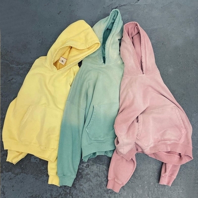Vintage Distressed Acid Wash Pullover Hoodie 480 gms Französisch Terry Baumwolle für Männer