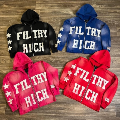 Custom 300 gsm Pullover Hoodie mit Säure Waschen und Vintage Distressed Stickplatte