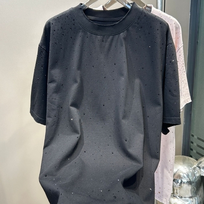 Etikett Schwergewicht Strass T-Shirt für Streetwear über Größe Vintage Look
