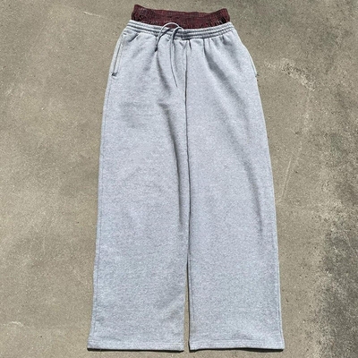 Custom Breitbein-Schweißhosen Baumwolle Französisch Terry Doppel-Taille Gerade-Trackhosen für Männer