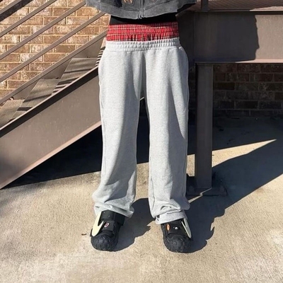 Custom Printed Logo Männer Breitbein Baggy Sweatpants in Französisch Terry mit doppelter Taille Schließung