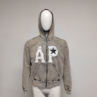 360 Gramm Stoff Gewicht Custom Hoodies mit vollen Gesicht Zip Up und Vintage Säure Waschen