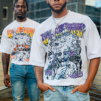 Männer-T-Shirt mit Boxy Gym Streetwear 350 gsm Schwergewicht-T-Shirt mit Mock-Hals