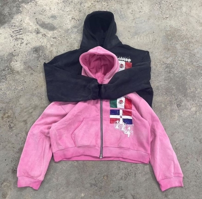 Custom Applique Stickerei Logo Schwergewichts übergroße Unisex Hoodies Reißverschluss bis Ärmel